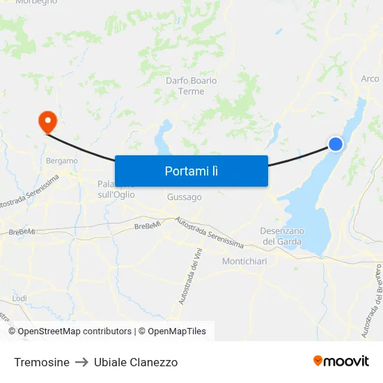 Tremosine to Ubiale Clanezzo map