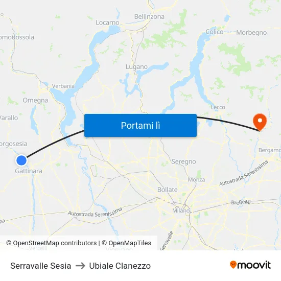 Serravalle Sesia to Ubiale Clanezzo map
