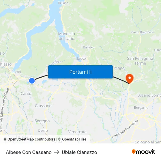 Albese Con Cassano to Ubiale Clanezzo map