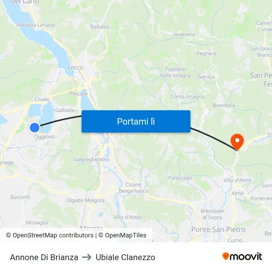 Annone Di Brianza to Ubiale Clanezzo map