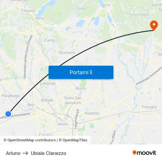 Arluno to Ubiale Clanezzo map