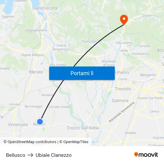 Bellusco to Ubiale Clanezzo map