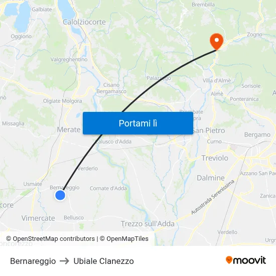 Bernareggio to Ubiale Clanezzo map