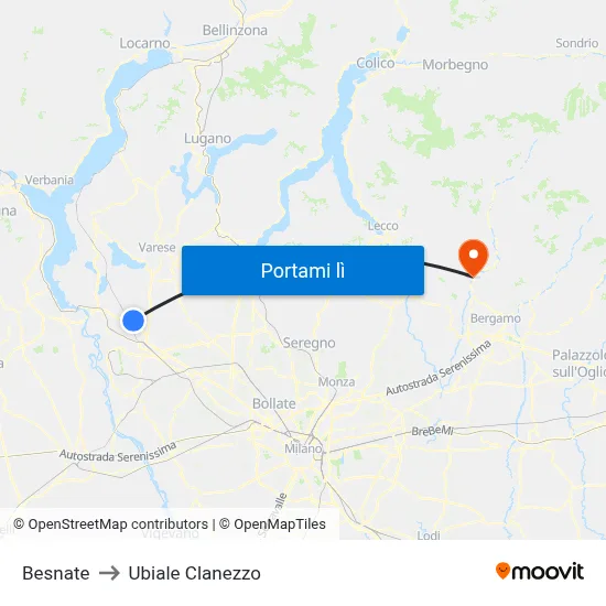 Besnate to Ubiale Clanezzo map