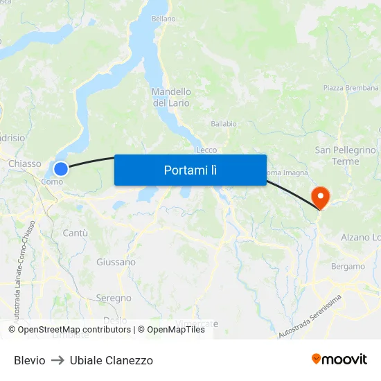 Blevio to Ubiale Clanezzo map