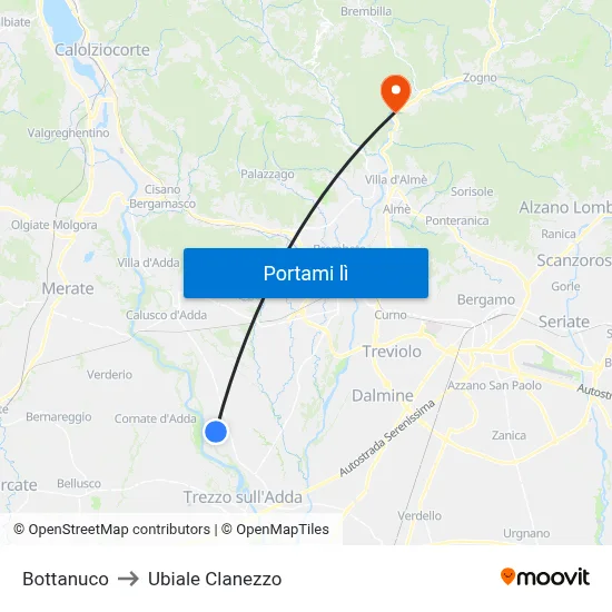 Bottanuco to Ubiale Clanezzo map