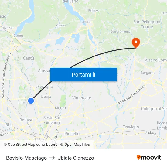 Bovisio-Masciago to Ubiale Clanezzo map