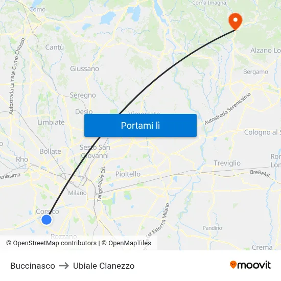 Buccinasco to Ubiale Clanezzo map