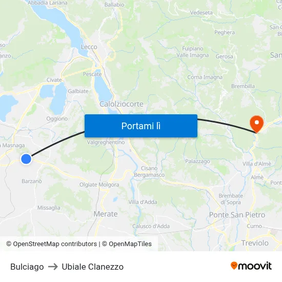 Bulciago to Ubiale Clanezzo map