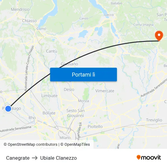 Canegrate to Ubiale Clanezzo map