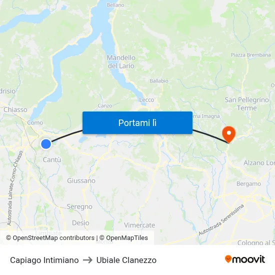Capiago Intimiano to Ubiale Clanezzo map