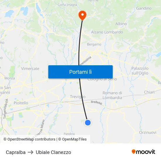 Capralba to Ubiale Clanezzo map