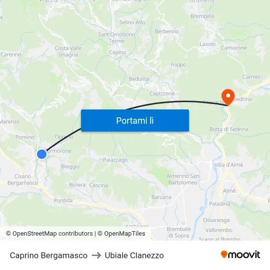Caprino Bergamasco to Ubiale Clanezzo map