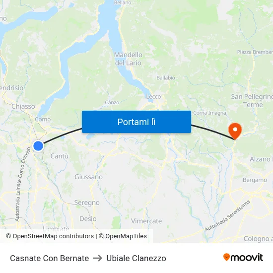 Casnate Con Bernate to Ubiale Clanezzo map