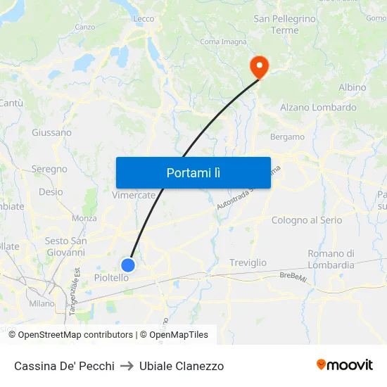 Cassina De' Pecchi to Ubiale Clanezzo map