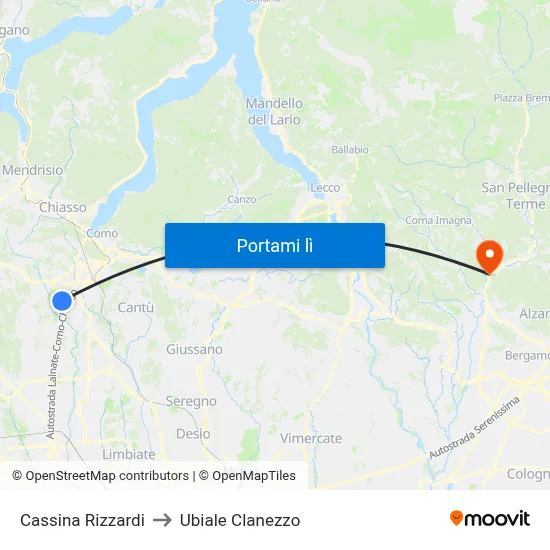 Cassina Rizzardi to Ubiale Clanezzo map