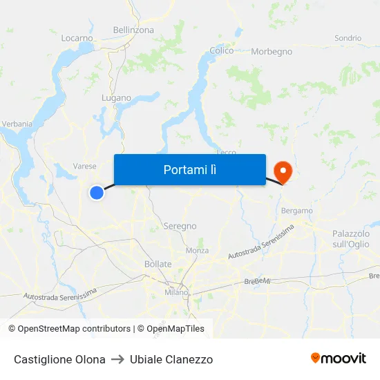 Castiglione Olona to Ubiale Clanezzo map