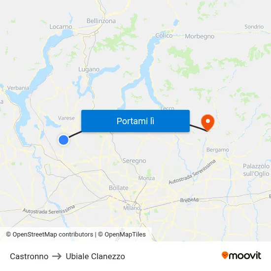 Castronno to Ubiale Clanezzo map