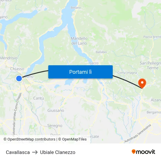 Cavallasca to Ubiale Clanezzo map