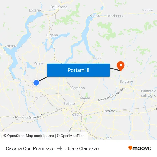 Cavaria Con Premezzo to Ubiale Clanezzo map