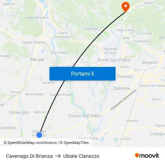 Cavenago Di Brianza to Ubiale Clanezzo map