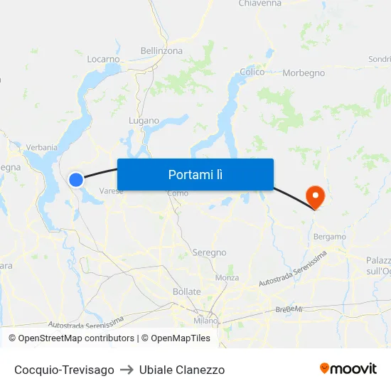 Cocquio-Trevisago to Ubiale Clanezzo map