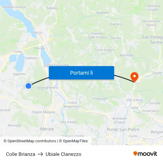 Colle Brianza to Ubiale Clanezzo map