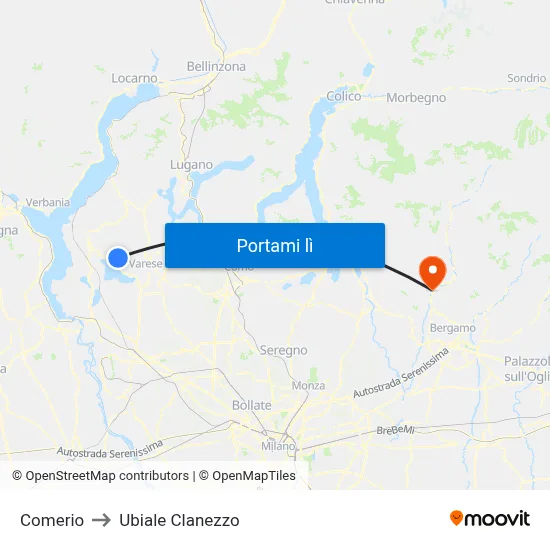 Comerio to Ubiale Clanezzo map