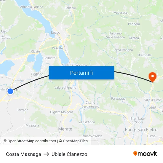 Costa Masnaga to Ubiale Clanezzo map