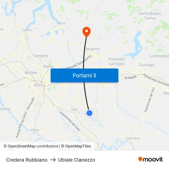 Credera Rubbiano to Ubiale Clanezzo map