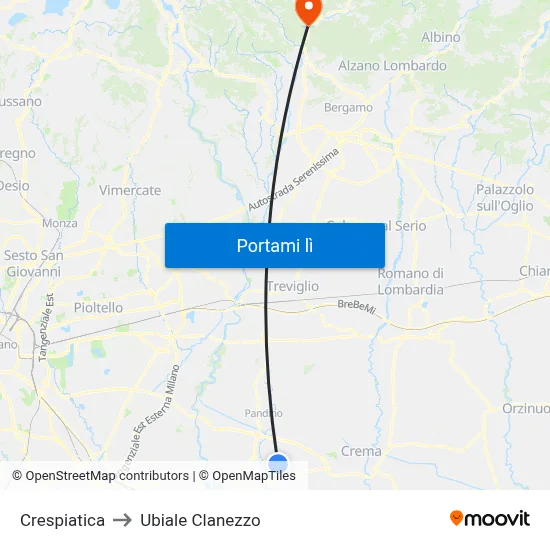 Crespiatica to Ubiale Clanezzo map