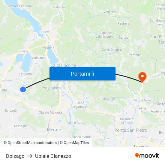 Dolzago to Ubiale Clanezzo map