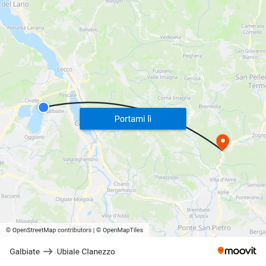 Galbiate to Ubiale Clanezzo map
