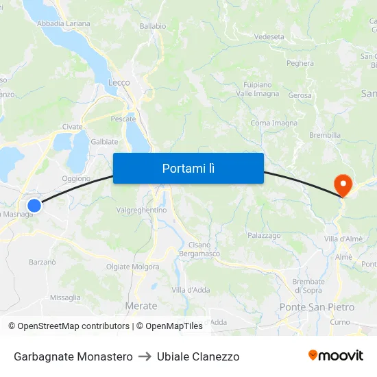 Garbagnate Monastero to Ubiale Clanezzo map