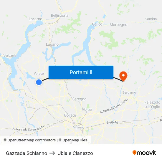 Gazzada Schianno to Ubiale Clanezzo map