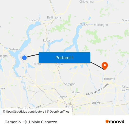 Gemonio to Ubiale Clanezzo map