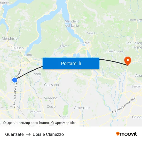 Guanzate to Ubiale Clanezzo map