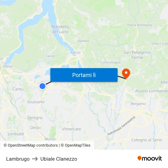 Lambrugo to Ubiale Clanezzo map