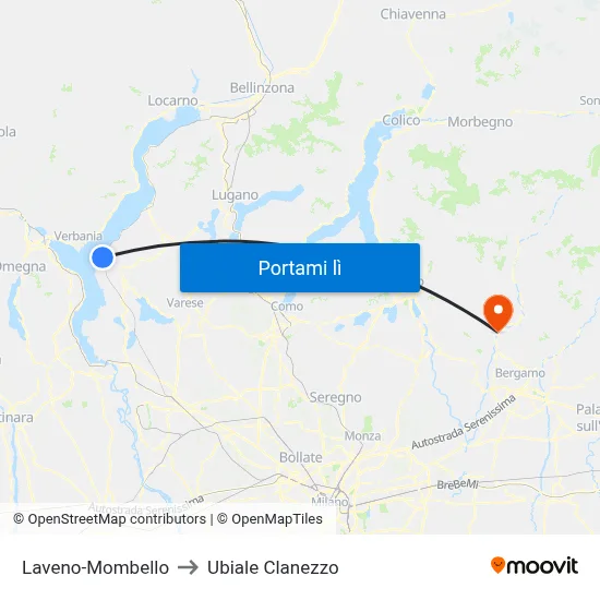Laveno-Mombello to Ubiale Clanezzo map