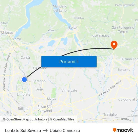 Lentate Sul Seveso to Ubiale Clanezzo map