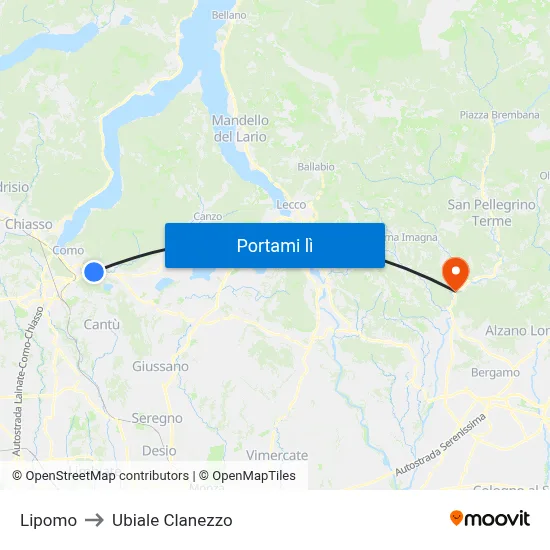 Lipomo to Ubiale Clanezzo map