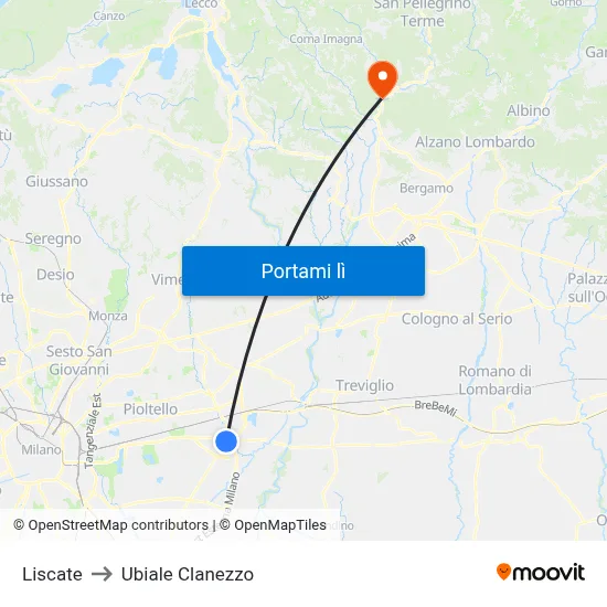 Liscate to Ubiale Clanezzo map