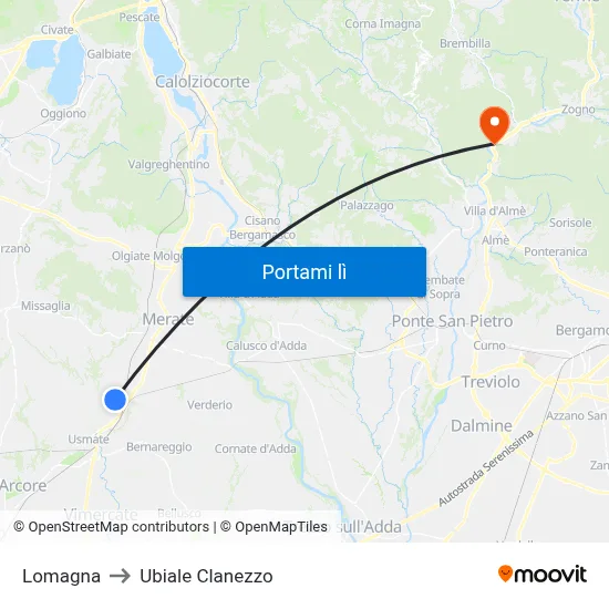 Lomagna to Ubiale Clanezzo map