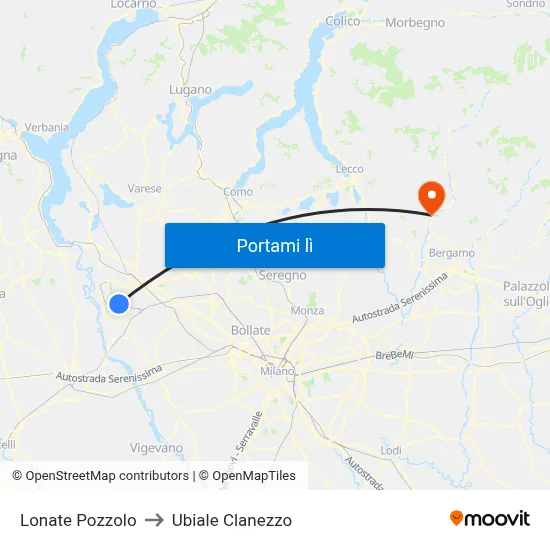 Lonate Pozzolo to Ubiale Clanezzo map