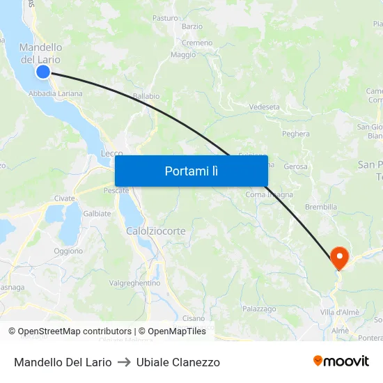 Mandello Del Lario to Ubiale Clanezzo map
