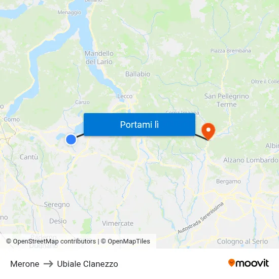 Merone to Ubiale Clanezzo map
