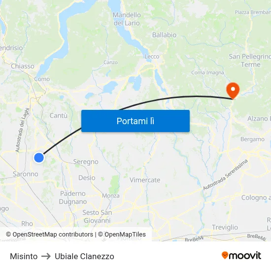 Misinto to Ubiale Clanezzo map