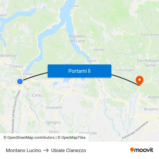 Montano Lucino to Ubiale Clanezzo map