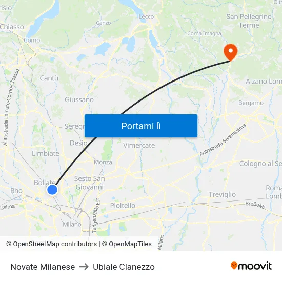 Novate Milanese to Ubiale Clanezzo map