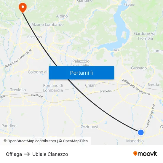 Offlaga to Ubiale Clanezzo map